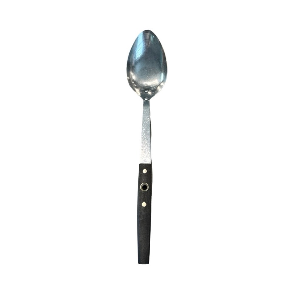 Vintage Ekco Flint Stainless Steel Basting Spoon Black Riveted Handle USA 13"